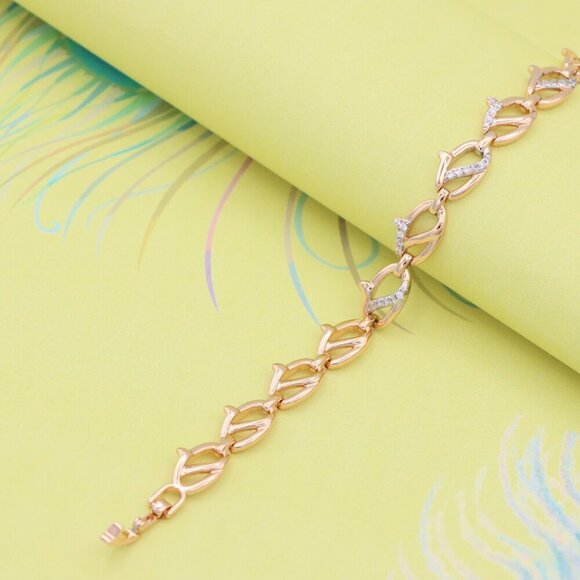 "Elegant Rose Gold Leaf Link Bracelet with Crystal Accents, XPBL0733 - Picture 2 of 11